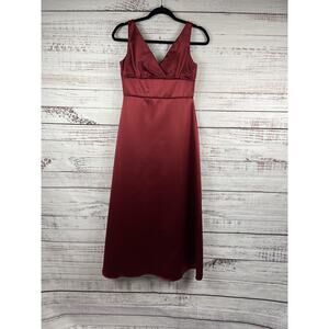 Jim Hjelm Occasions Dress Women's 16 Red Satin V Neck A Line Maxi Formal Gown